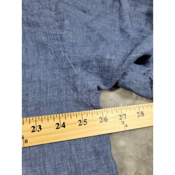 Tasso Elba Button Shirt Mens XL Chambray Blue Short Sleeve Linen Hawaiian SS - Picture 4 of 7